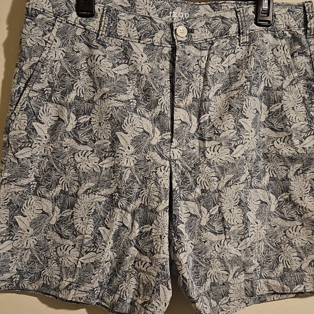 Gray And Blue  Leaf Print Pants